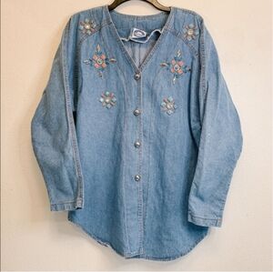 Vintage 90s Denim Embellished Button Up Shirt